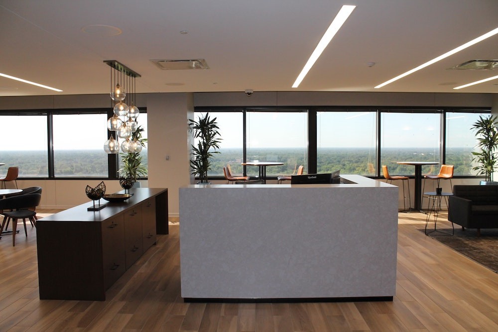 Showing a commercial office having LED lighting as a sustainable energy solution