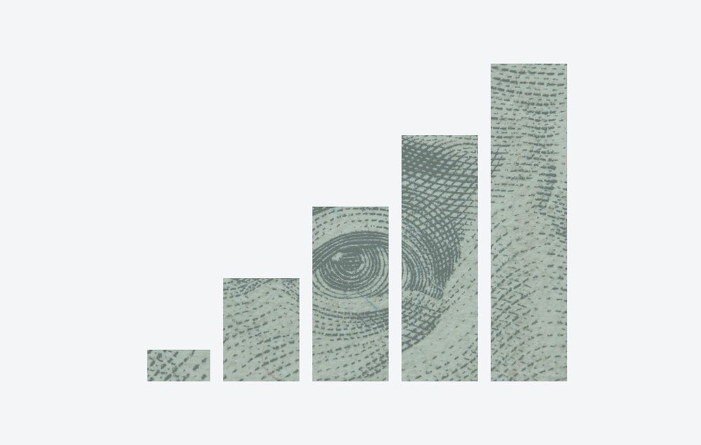 The eye of the American dollar bill superimposed on a rising vertical bar graph meant to symbolize that the property owner's money will increase